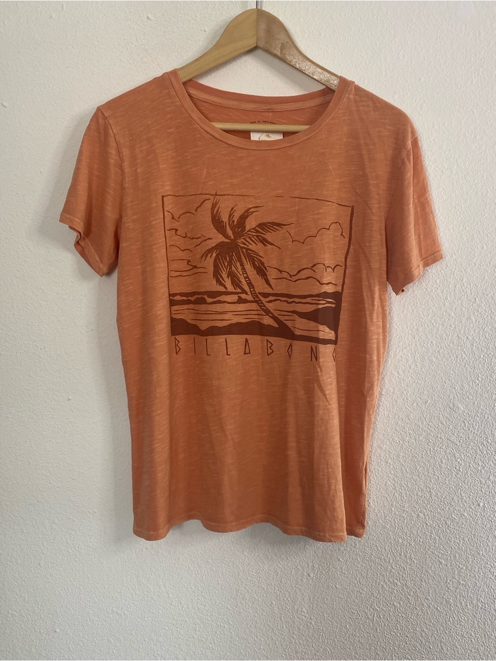 NWT Billabong Orange Palm Beach Side Cotton Graphic Tee S Loose Oversized Relax